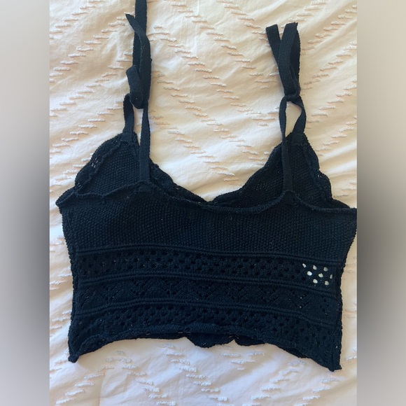 BCBGeneration Crochet Cropped Spaghetti Tie Strap Tank Top Pullover Black Size S - Picture 8 of 12